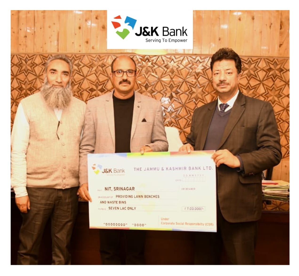 J&K Bank collaborates with NIT Srinagar for its Green Campus Initiative,

provides amenities to Sainik Bhawan Srinagar
