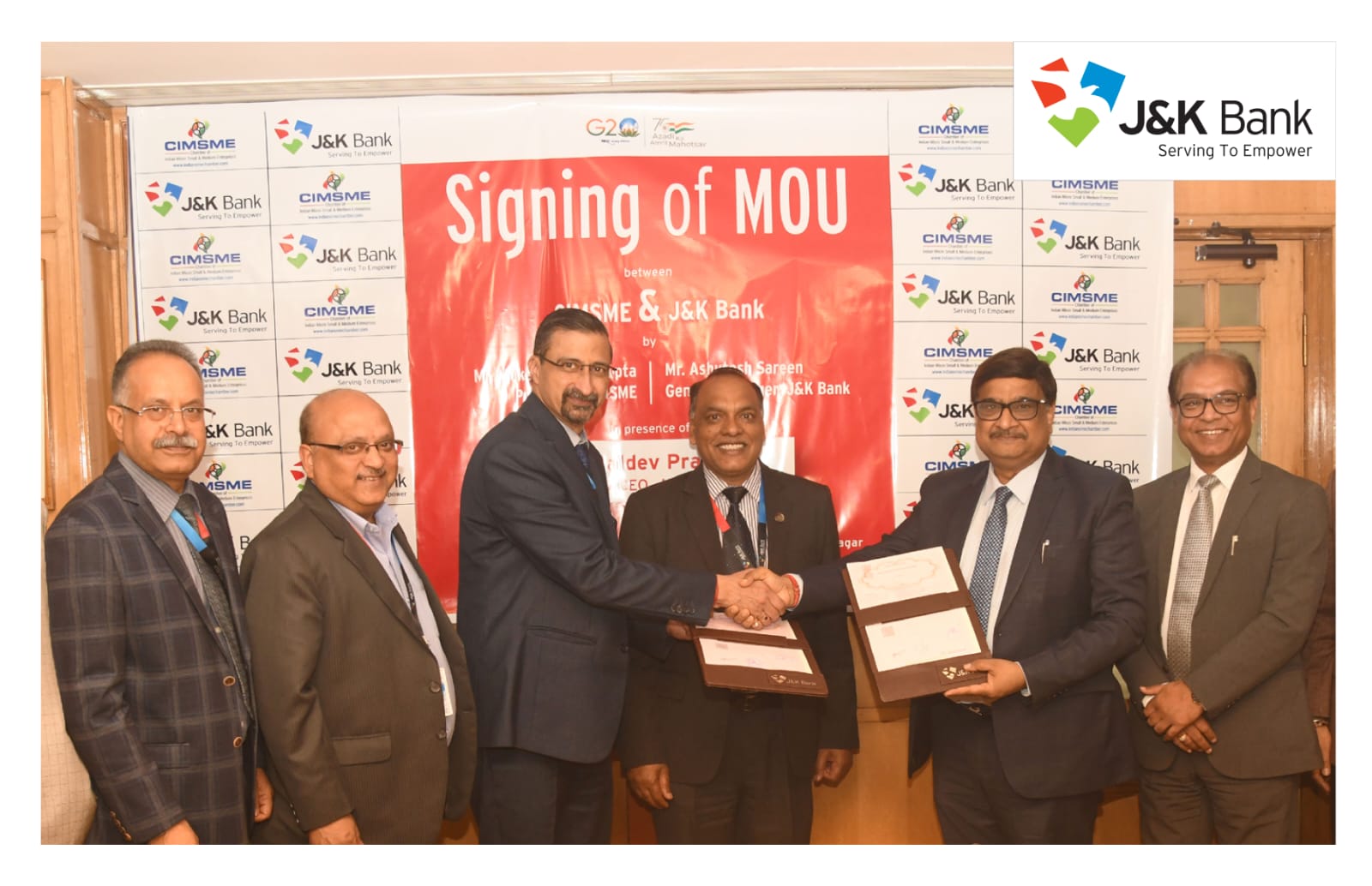 To accelerate MSME growth, J&K Bank signs MoU with CIMSME<br>

We have robust numbers to back our commitment towards MSME growth in the country: MD & CEO Baldev Prakash
